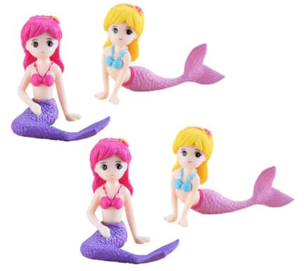 HOLIDYOYO 4 Pcs Mermaid Doll Cake Topper Kids Cupcake Toppers Birthday Topper Decorations, Girls Figurines Miniature Mermaid Ornaments for DIY Cake Decoration, Mermaid Theme Party Decoration, Arts Cra