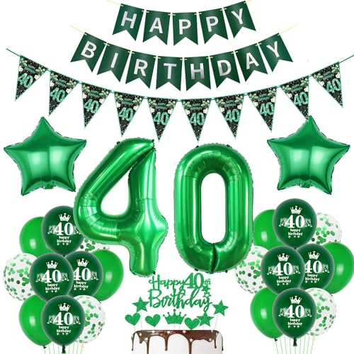 Luftballon 40. Geburtstag Dekoration Grün Tortendeko 40. Geburtstag Frauen Mann Geburtstagsdeko 40 Jahre Mann Grün Folienballon 40 männer Ballon 40 dekoration