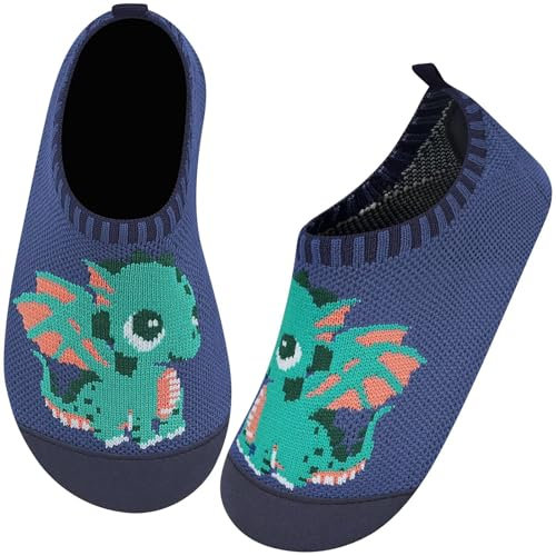 Kyopp Hausschuhe Kinder für Junge mädchen Atmungsaktive Hüttenschuhe Barfußschuhe Kinder Rutschfest Pantoffeln (Dinosaurier 28/29EU)