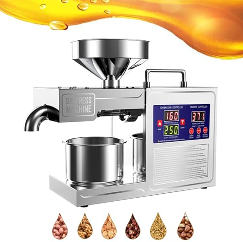 guoyjmm 820W Oil Press Machine, Automatic Commercial Oil Expeller Extractor Cold/Hot Press Automatic Oil Extractor Stainless Steel Oil Presser Pressing Mill Maker Machine for Commercial Domestic Use