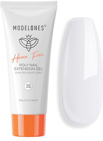 Modelones Poly Nail Gel, Hema-Free 60ML Milky White Poly Extension Gel Nail Strengthener Enhancement Thickening Natural Wearing Nail Builder Overlays Gel Nail Art Home DIY Salon