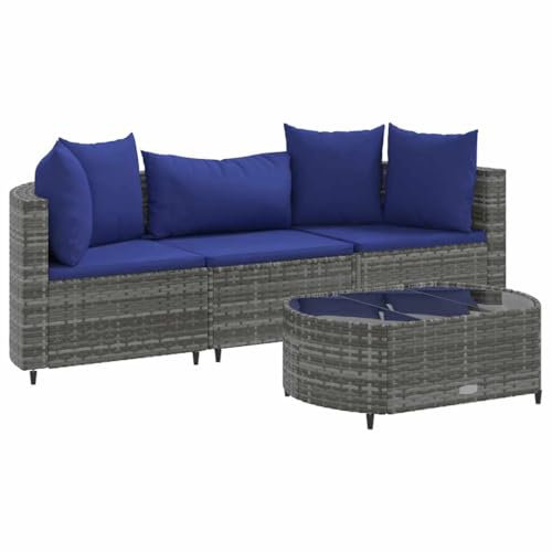 vidaXL Garten Sofa Garnitur 4-TLG., Gartenmöbel Set mit Kissen, Sitzgruppe für Garten Terrasse, Lounge Sitzgarnitur Modular, Grau Poly Rattan
