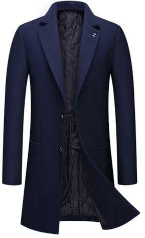 Allthemen Manteau Homme Hiver Mi-Long Trench Coat en Laine Chaud Veste Slim Parka Couleur Unie Pardessus Coupe Vent