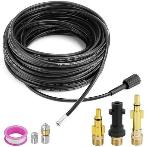 QWORK® Tubo per pulizia tubi 30M 180bar, Sonda Sturatubi, incluso adattatore, compatibile con K-Series K2, K3, K4, K5, K6, K7 lancia idropulitrice