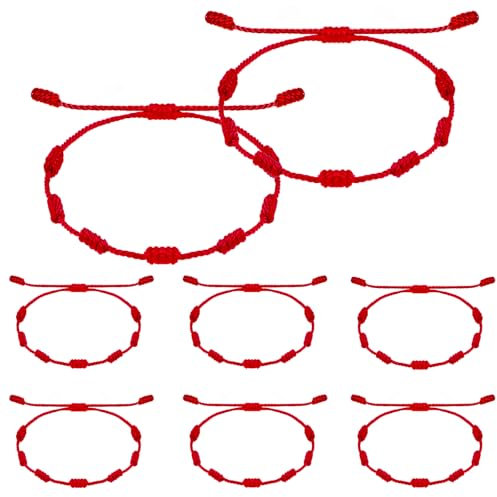LLOUSSAK 8Pcs Red String Bracelet Protection, 7 Knots Red Bracelets Adjustable Braided Rope Bracelets, Handmade Good Luck Bracelet, Red String Bracelets for Women Fate Friendship Protection