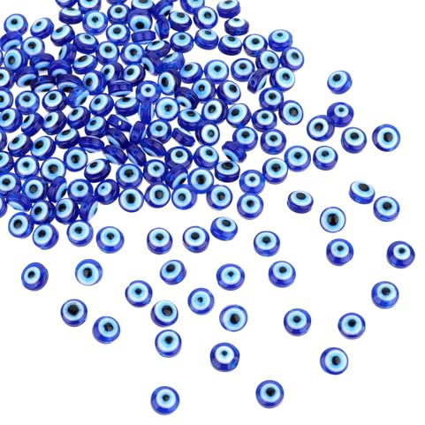 JJUNW 200 Stück Evil Eye Perlen, 6mm Handgemachte Harzperlen Flache Runde Böser Blick Perlen zum Auffädeln, Spacer Lose Perlen für DIY Armbänder Halskette Schmuck herstellen