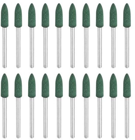 sourcing map 20pcs Rubber Polishing Bits, Rotary Buffing Bits with 5mm (3/16-inch) Mounted Conic Head, 3mm (1/8-inch) Shank, for Metal, Jewelry, Stone, Rock Grinding, Green