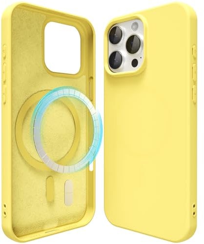 oakxco Silicone Case for iPhone 16 Pro Max Compatible with Magsafe Magnetic Wireless Charging, Slim Thin Soft Rubber Gel with Magnet, Matte TPU Mag Cover for Women Men, Yellow
