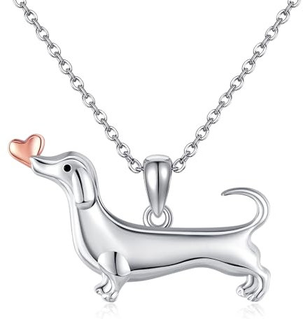 URONE Dackel Geschenke Silber 925 Dackel Kette Anhänger Dackel Schmuck Geschenke für Frauen mit Hund
