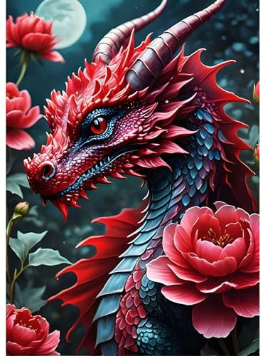 DPHERO 5D Dragon Diamond Painting Kits, DIY Broderie Fleurs Art du Diamant Painting Kit Complet, Fantaisie Kits de Peinture sur Diamant Point de Croix Painting pour Adultes Débutants 30x40cm