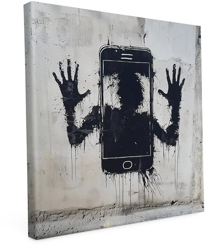 Banksy Motive - Wandbild auf Leinwand – Keilrahmen bedruckt - matter Kunstdruck – Graffiti – Street Art – 2cm Holzrahmen - Handyfalle, Quadratisch (40x40 cm)