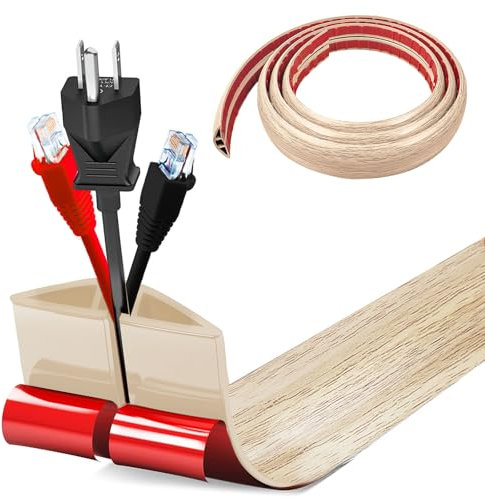 Petit passe-câbles flexible, autocollant, 1 m x 5 cm, facile à couper, montage pour tous les câbles d'alimentation, maison, bureau, entrepôt (grain de chêne blanc)