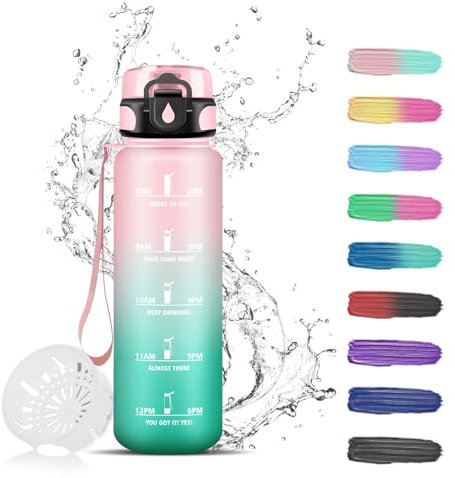 Botella de Agua - 500ml - Botella Agua Niños, Botella Reutilizable a Prueba de Fugas, Botella Agua Motivacional con Filtro, Marca de Tiempo, Cantimplora para la Escuela, Oficina, Acampar, Viajar