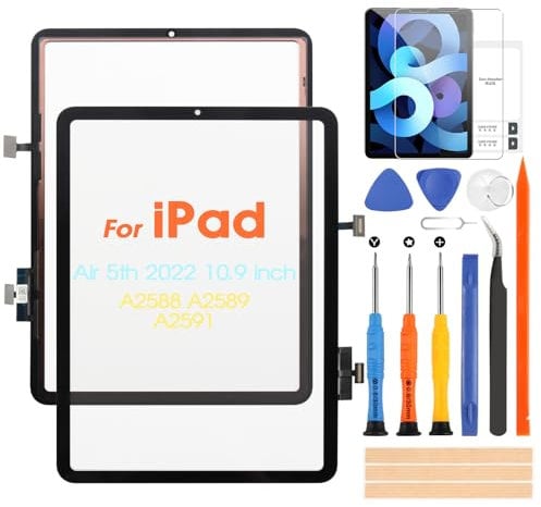 Pantalla táctil para iPad Air 5 2022 Pantalla táctil para iPad Air 5th Gen 10.9 A2588, A2589, A2591 Digitazer Panel Cristal con Kit de reparación (Negro, no pantalla LCD)