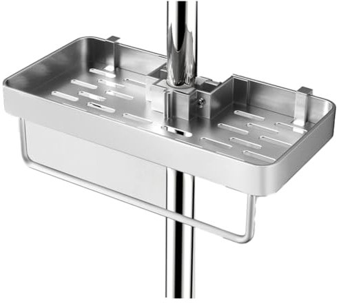 Rtauhife Étagère de Douche en Aluminium avec Porte-Serviettes, Organisateur de Salle de Bain sans Perçage, Support de Rangement pour Shampoing et Gel Douche B