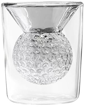 Golfball-Glas – Doppelwandige transparente Tassen, hitzebeständige Golfstange, innovative Golfer, kompakte Schussbecher für Whisky, Thrin