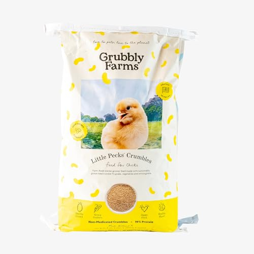 Grubbly Farms Little Pecks Starter Grower Feed – 19% Protein Chick Feed for Chicks, Ducklings, and Poults 0–20 Weeks – Made with Black Soldier Fly Grubs – No Soy, Corn, or Fish – 30 lb Bag