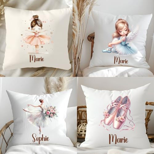 wolga-kreativ personalisiertes Ballerina-Kissen mit Namen Mädchen - Zierkissen bezug mit und ohne Füllung