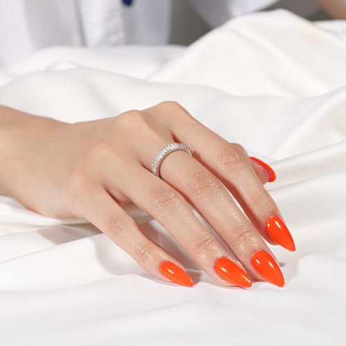 KQueenest Lot de 24 faux ongles à coller en gel souple - Amande orange clair - Moyen - Couleur orange uni - Avec colle - Brillant - Naturel - Pour femme