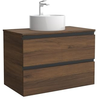 Mueble de Baño BEQUIA Metal 80cm Nogal | Lavabo sobre encimera Porcelana Centrado