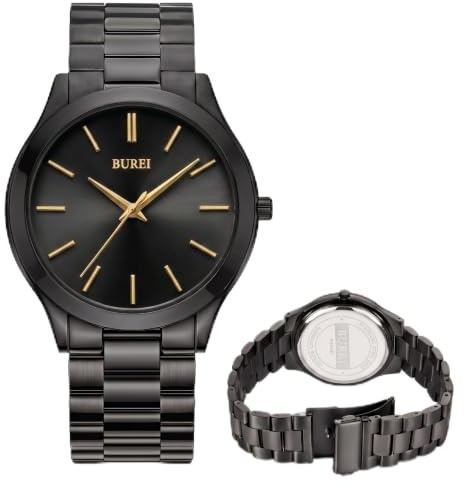 BUREI Herren-Armbanduhr, modisch, analog, Edelstahl, Quarz, wasserdicht, Geschenk für Herren.