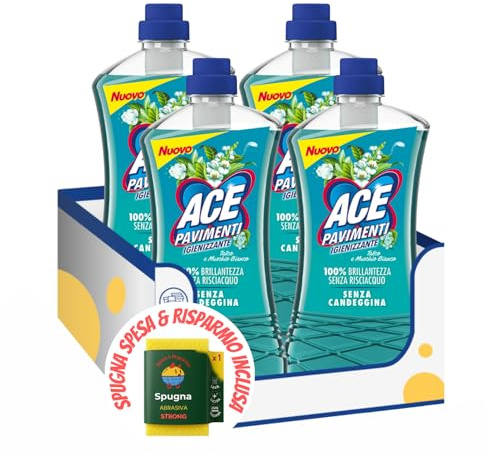 Detergente Igienizzante Pavimenti Talco e Muschio Bianco 1L – Profumo Delicato kit con Spugna Brandizzata SPESA & RISPARMIO Inclusa – Variazioni 4/8/12 Pezzi (4)