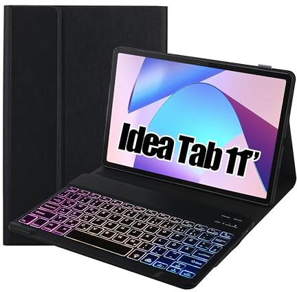 SUEEWE Tastatur Hülle für Lenovo Idea Tab 11 (TB-336ZU/FU) 2025, Schwarz | TPU Rückseite Hülle mit 3 Bereich 7 Farbe Beleuchtete Abnehmbarer QWERTZ Tastatur