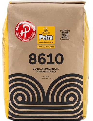 12,5 Kg Petra 8610HP Semola Rimacinata di Grano Duro Germogliato | Farina Alta Idratazione per Pane Croccante, Pizza in Pala e Teglia alla Romana | Impasti Leggeri e Digeribili