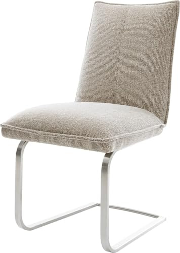Schwingstuhl Lelio-Flex Freischwinger flach Edelstahl Webstoff Soft Beige | Taschenfederkern