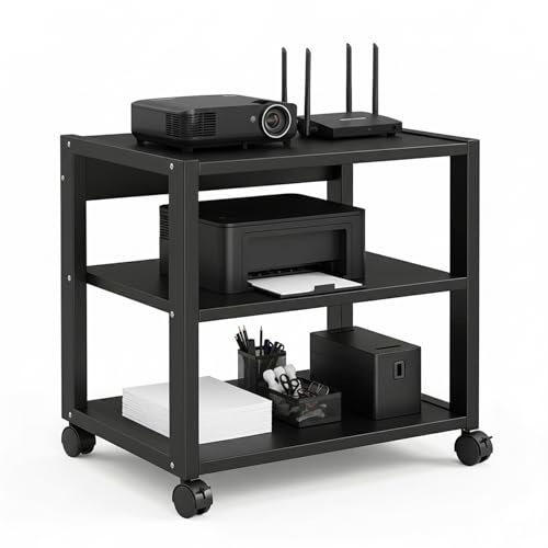 GTYMTTX Phonoschrank auf Rollen, Plattenspieler Regal mit 3 Ablagen für Schallplatten, Kompakter HiFi Schrank für Wohnzimmer und Büro, Schwarz, 50x40x48.5cm
