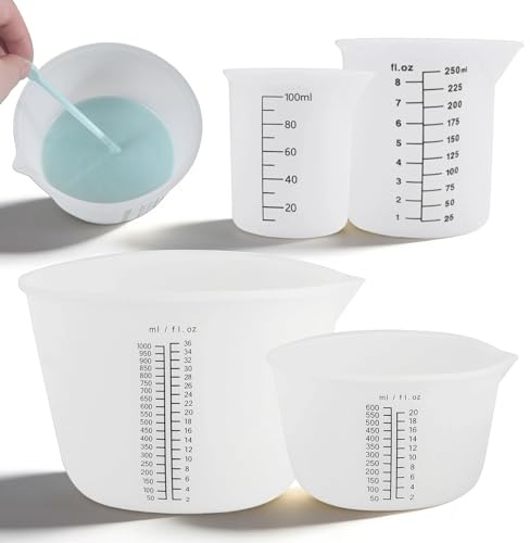 4 Stück Silikon Messbecher, 1000/600/250/100ML Große Silikonbecher zum Gießen Wiederverwendbare Epoxidharz Mischbecher Silikonmessbecher für Gießpulver DIY Gießformen Basteln Labor