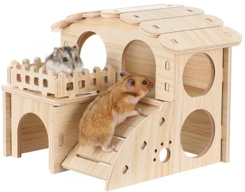 HJZHI Cachette polyvalente pour hamster et tunnel d'exploration, maison de hamster avec échelle d'escalade en bois pour gerbilles, hamsters, petits accessoires pour animaux de compagnie (style F)