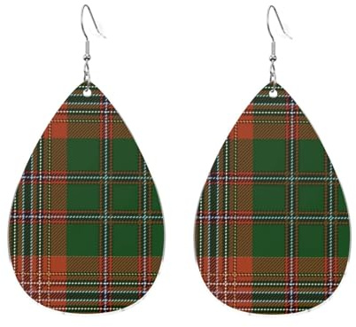 Grüne und rote karierte Ohrringe im Guthrie-Clan-Tartan-Stil für Damen, tropfenförmig, modische Accessoires