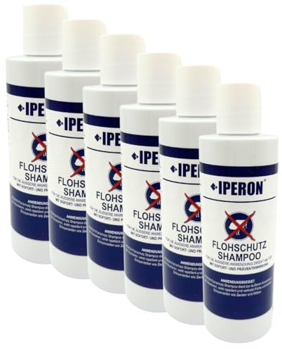 IPERON® 6 x 200 ml Flohschutz Shampoo - Abwehr von Flöhen, Zecken & Milben | Mit Geraniol - Reinigt, pflegt & vertreibt Lästlinge - Sanft zu Haut & Fell von Hunden, Katzen & Nagern