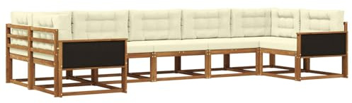vidaXL Outdoor-Sofagarnitur mit Kissen 7 pcs Natur und Creme, Modernes Ecksofa-Set, stylische Gartenlounge, Möbel für Terrasse, wetterfest am Pool