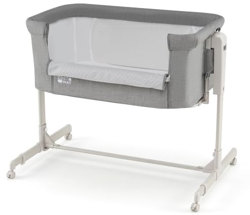 COSTWAY 3-in-1 Baby Crib, Height-Adjustable Bassinet Crib (Grey) | Bedside Crib with 4 Castors, Extendable Legs, Removable Mattress & Breathable Mesh Sides for Newborns Aged 0-6 Months