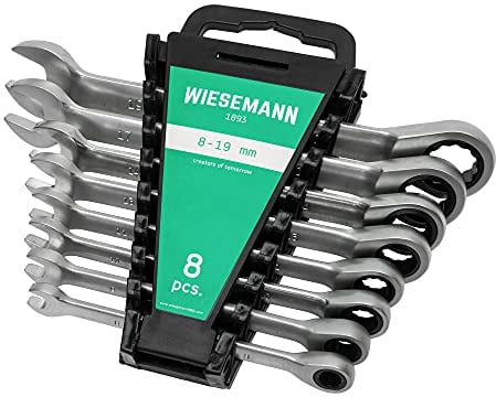 WIESEMANN 1893 Juego de 8 llaves combinadas de 8-19 mm con 72 dientes Cabeza de estrella con trinquete |De Acero al cromo vanadio, cromado | 80393