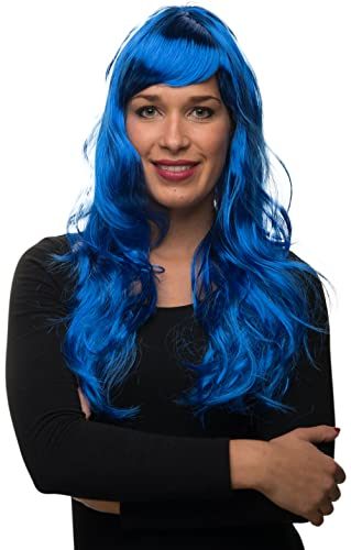 Sexy Langhaar Damen Frauen Perücke lockig/gewellt für Fasching Karneval Motto Party - 13 Farben (Blau)