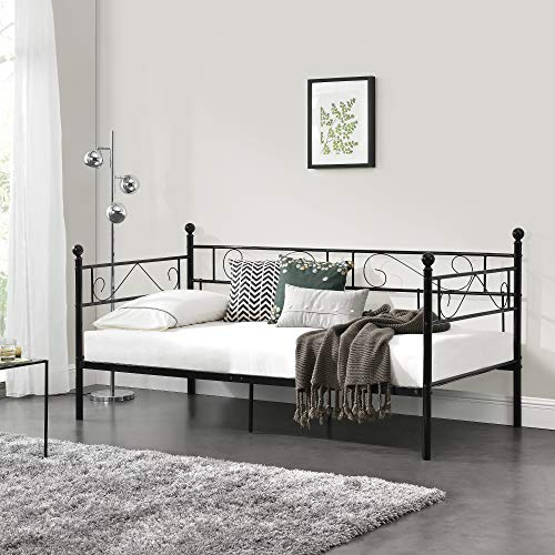 [en.casa] Bett Granada Metallbett 90 x 200 cm Einzelbett Bettgestell aus Metall Betten Stauraum unter dem Bett Bettrahmen Stahl Schwarz