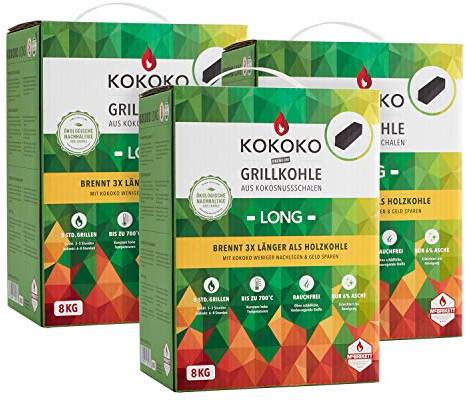 McBrikett Grillkohle Set: 24 kg KOKOKO LONG Kokosbriketts (3 x 8 kg)