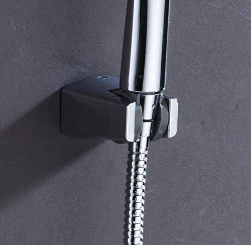 Soporte de pared regulable para ducha de mano fabricado en ABS con acabado cromado. Con forma cónica, incluye tacos y tornillos para su colocación. Repuestos originales garantizados