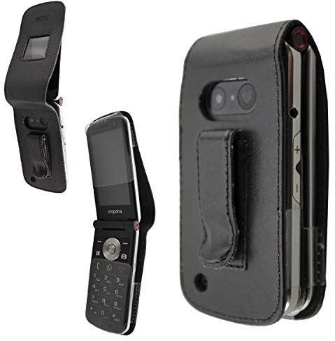 caseroxx Bolsa de Cuero con Clip para el cinturón para Emporia TOUCHsmart V188, Funda Carcasa de Cuero Real en Negro