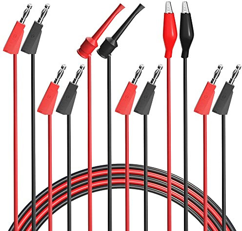 Cleqee 3 Pairs Multimeter Test Leads Set 4mm Stackable Banana Plug to Alligator Clips Mini Test Hook Clips Stackable Banana Plug Cables Copper Electrical Wire