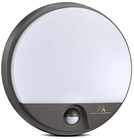 Maclean MCE291 Lámpara LED con sensor de movimiento infrarrojo, luz de pared, iluminación interior/exterior 1100lm 15W IP54 4000K a prueba de agua (gris) [clase energética A ++]