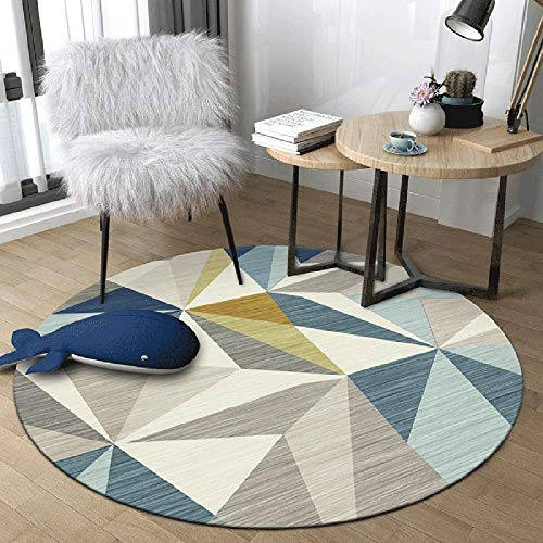 WJW-DT Gelb Grau Blau Beige Runder Teppich Teppiche für Wohnzimmer Schlafzimmer Flure Geometrischer Stil Durchmesser 80 100 120 140 160 180 200cm-100cm