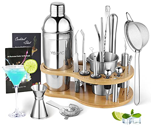 YISSVIC Shaker Cocktail Professionnel en Inox 750ml 22 Pièces Kit Barman