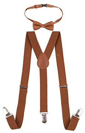 Trimming Shop Kinder-Hosenträger und Fliege, verstellbar, Y-förmig, voll elastisch, zum Anklippen, Rosa, perfektes Kleidungszubehör für Kinder, braun, 65 cm (7-11 Jahre)