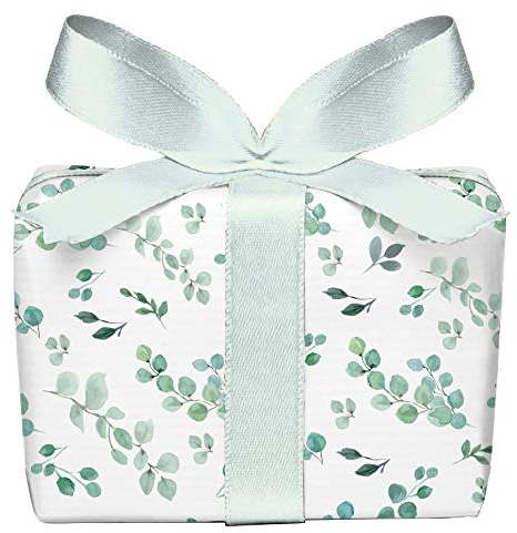 Geschenkpapier 3er Set 3 Bögen Eukalyptus Grün Weiß, für jeden Anlass Geburtstag Taufe Kommunion Konfirmation Ostern Hochzeit Weihnachten, gedruckt auf PEFC zertifiziertem Papier, 50 x 70 cm