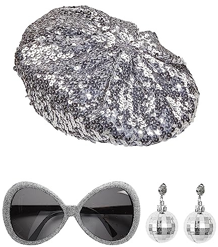 W WIDMANN MILANO Party Fashion 68599 - Verkleidungsset Disco Babe, Paillettenmütze, Glitterbrille, Ohrringe mit Discokugel, Mottoparty, Karneval