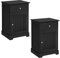 Yaheetech Bedside Table Set of 2PCs with Slatted Door, Wooden Nightstand Black Bedside Cabinets End Tables with Drawer & Cupboard for Bedroom Living Room, 40x35x60cm